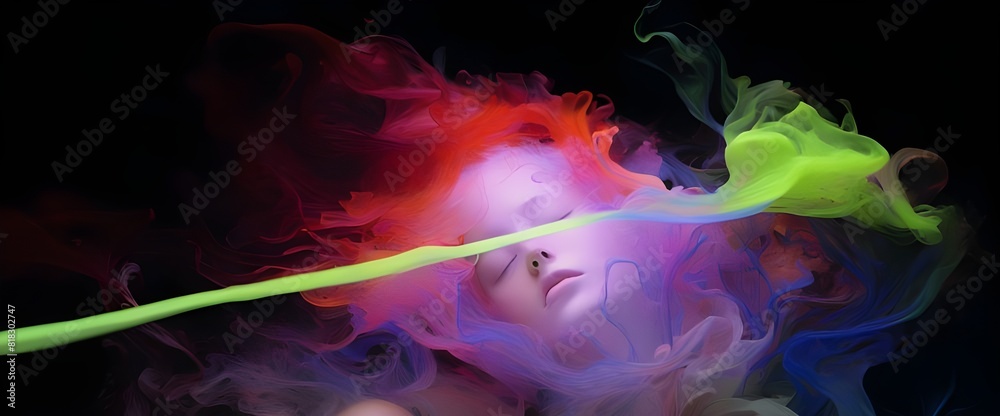 Obraz premium Female face in clouds and space