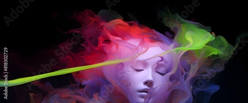 Female face in clouds and space