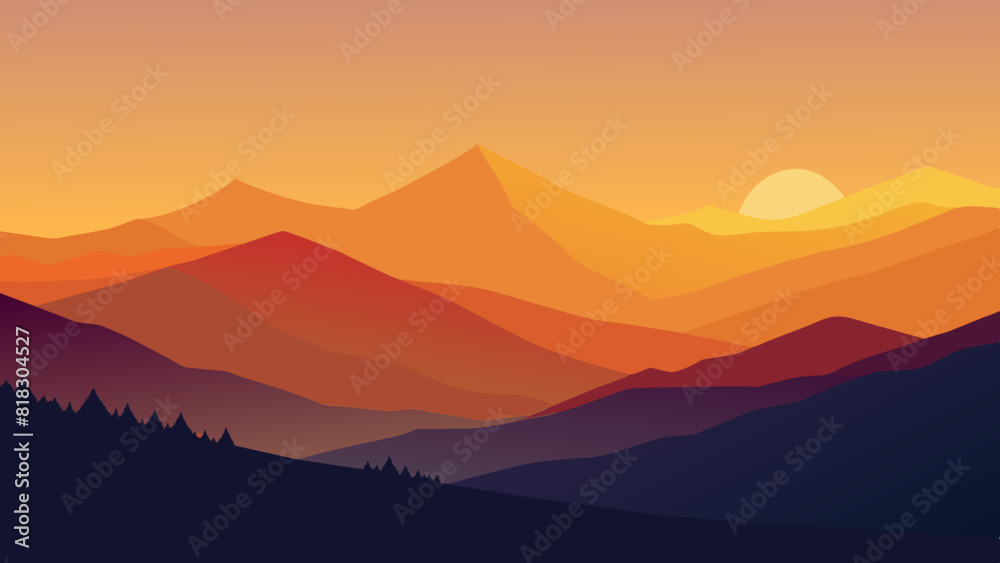 Serene Sunset Over Mountain Range with Vibrant Colors