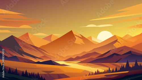 Majestic Sunset Over Scenic Mountain Landscape with Serene Lake