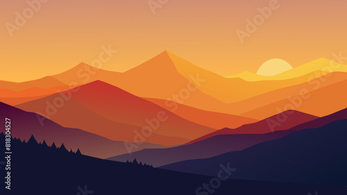 Serene Sunset Over Mountain Range with Vibrant Colors