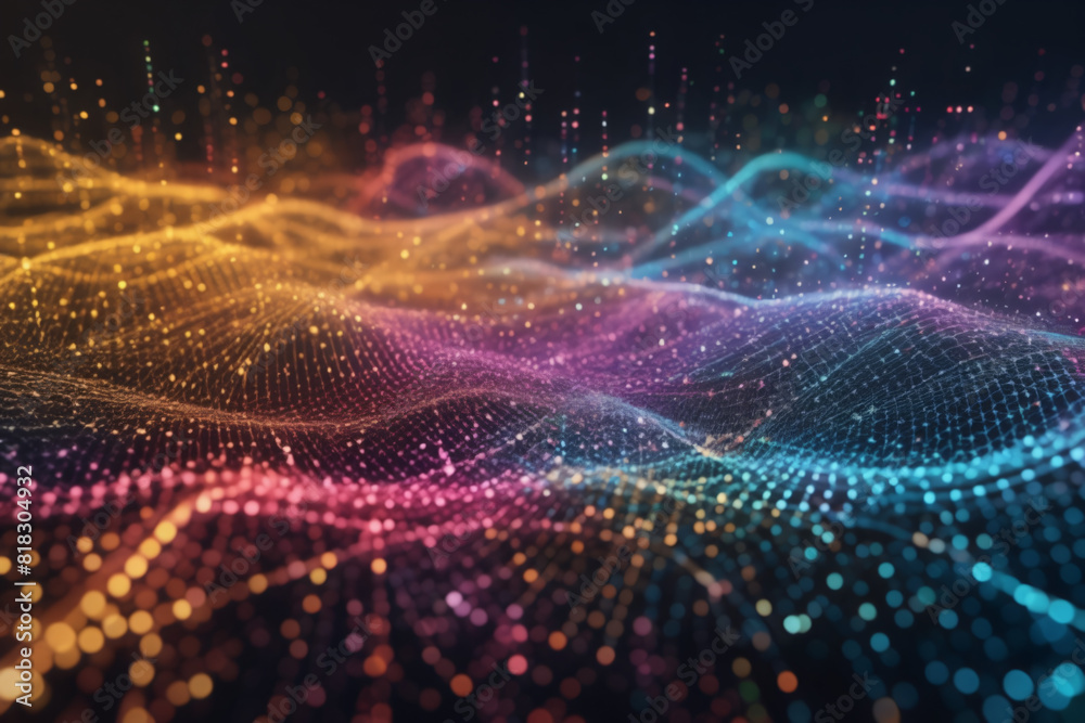 An abstract tech backdrop featuring a cyber network grid and interconnected particles. Artificial neural networks, worldwide data links An abstract tech backdrop featuring a cyber network grid and interconnected particles. Artificial neural networks, worldwide data links