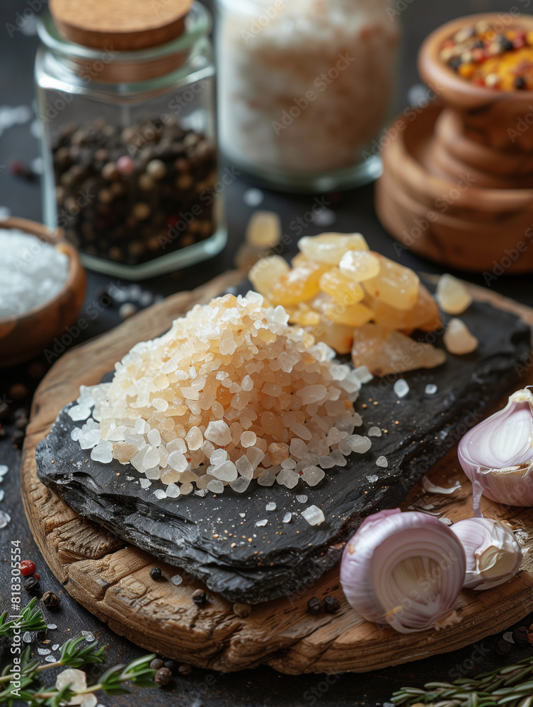 Fototapeta premium smoked sea salt on stone table