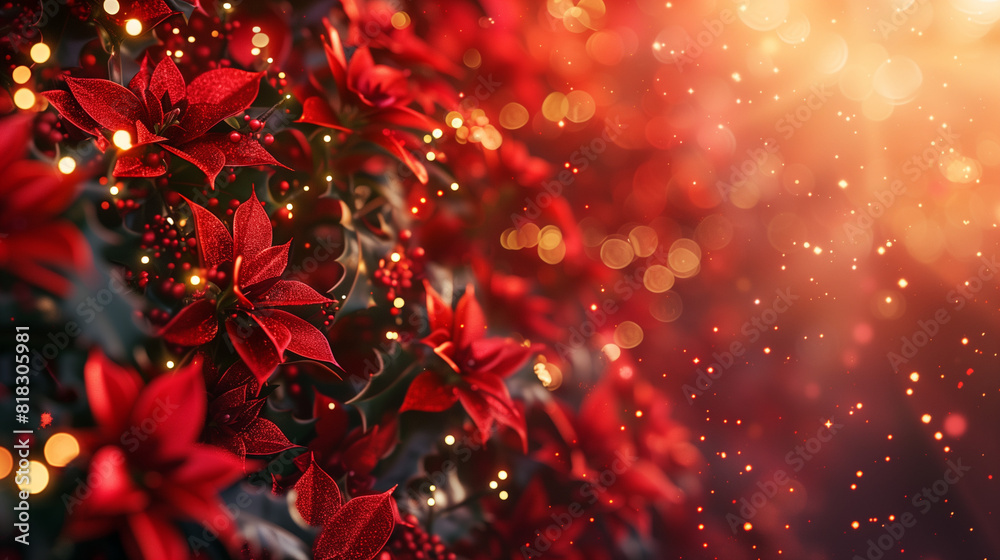 Red and Gold Christmas Background With Poinsettia