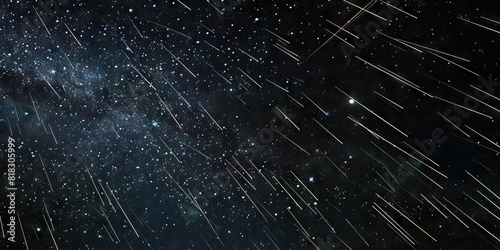 A meteor shower lights up the night as dozens of shooting stars dance across the sky.