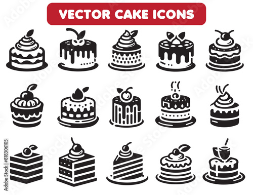 Bakery icon set of Glazed  cake  cupcake Icon Silhouette isolated on white. Vector black bakery icons collection  Dessert   bakery  Carbohydrate  Food icon set.
