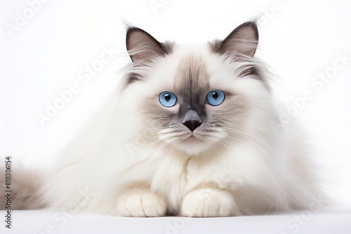 Pet photography Ragdoll cat on white background