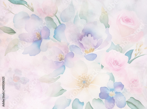 Soft background and texture with colorful flowers. Generative AI.