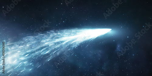 A comet streaks across the sky, its tail leaving a mesmerizing trail of icy white dust