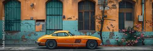 Arafed Yellow Sports Car Parked on the Side, Orange car on the street in the rain 