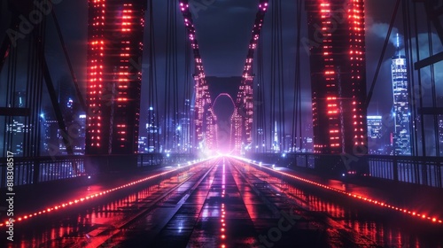 HighTech Bridge Laser Light Display Illuminating Dark Cityscape in a Future photo