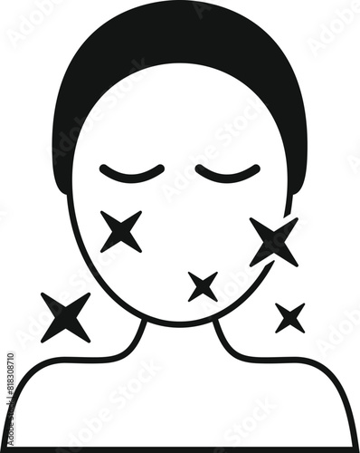 Flat vector icon of a person with closed eyes displaying skin allergy symptoms