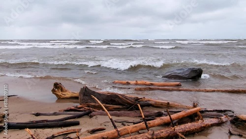 Wind and waves on a cloudy day on the Great Lakes photo