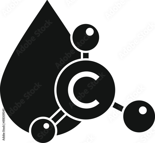 Simplified iconographic representation of a water molecule in black and white photo