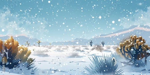 A snowstorm blankets a desert, transforming the arid landscape into a winter wonderland photo