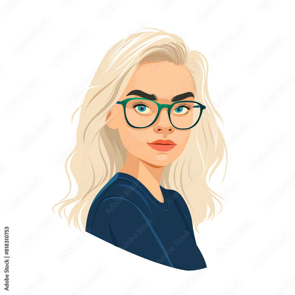 girl with blonde hair wearing glasses . Clipart PNG image . Transparent background . Cartoon vector style girl with blonde hair wearing glasses . Clipart PNG image . Transparent background . Cartoon vector style