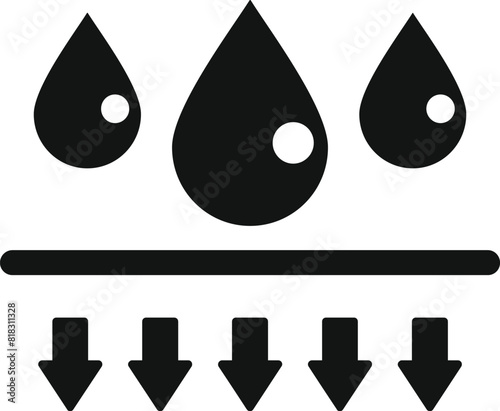 Black icon illustrating water droplets and resistance arrows, symbolizing waterproof or water repellent material