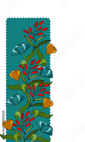 Greeting card with colorful bouquet spring flowers green leaves for holiday, birthday, invitation, floral pattern, nice ornament background, beautiful illustration, frame, postcard, congratulations