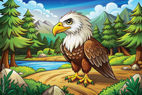 beautiful eagle in the nature FOR KIDS BACKGROUND VECTOR ILLUSTRATION. AI GENERATED