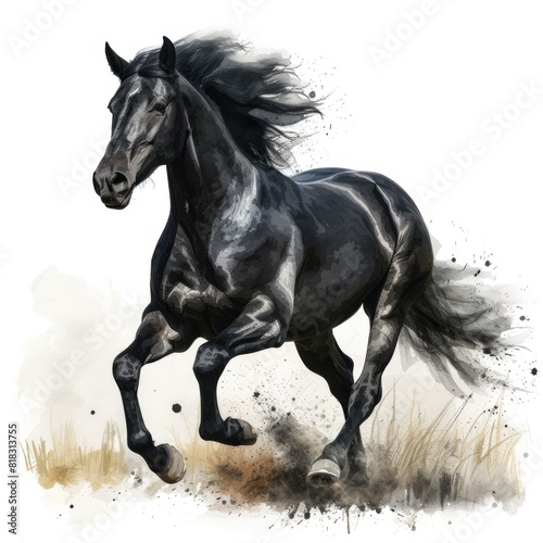 clipart watercolor full body of a Black Horse running
