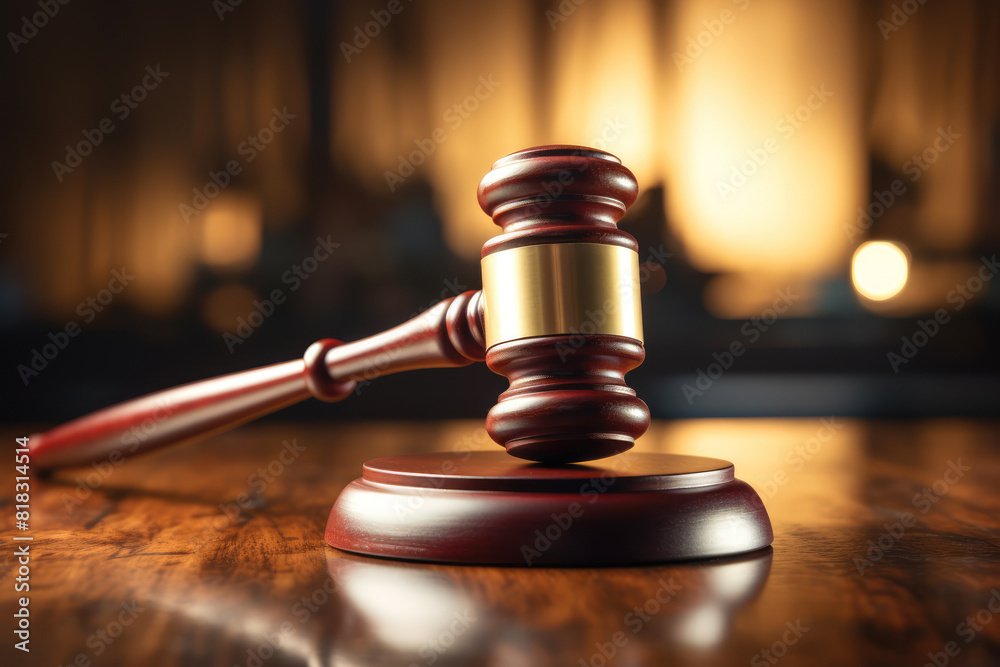 generated Illustration of judge hammer on wooden table background generated Illustration of judge hammer on wooden table background