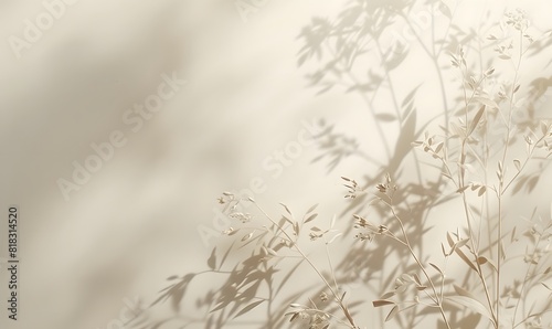Faded plants against a light wall with shadows and a place for text