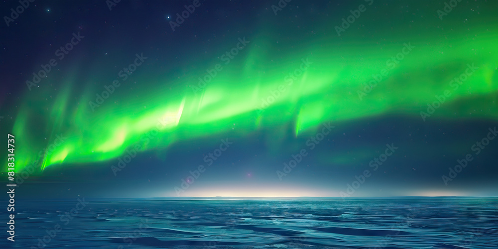 The Northern Lights dance across the Arctic sky, painting the horizon in shades of green and purple The Northern Lights dance across the Arctic sky, painting the horizon in shades of green and purple