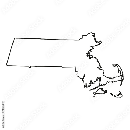 White solid outline of the state of Massachusetts photo