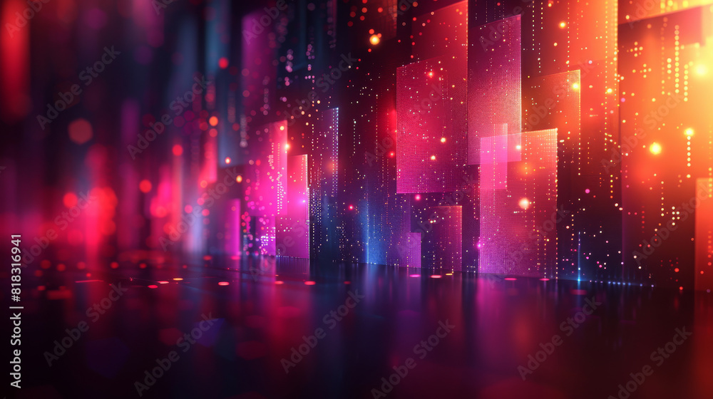 A colorful cityscape with a lot of lights and a lot of buildings A colorful cityscape with a lot of lights and a lot of buildings