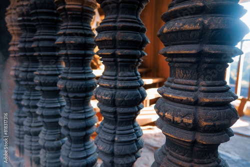 Cuadro en lienzo Historic rock carved spindles at Angkor wat temple, Amazing architecture built in 11th century