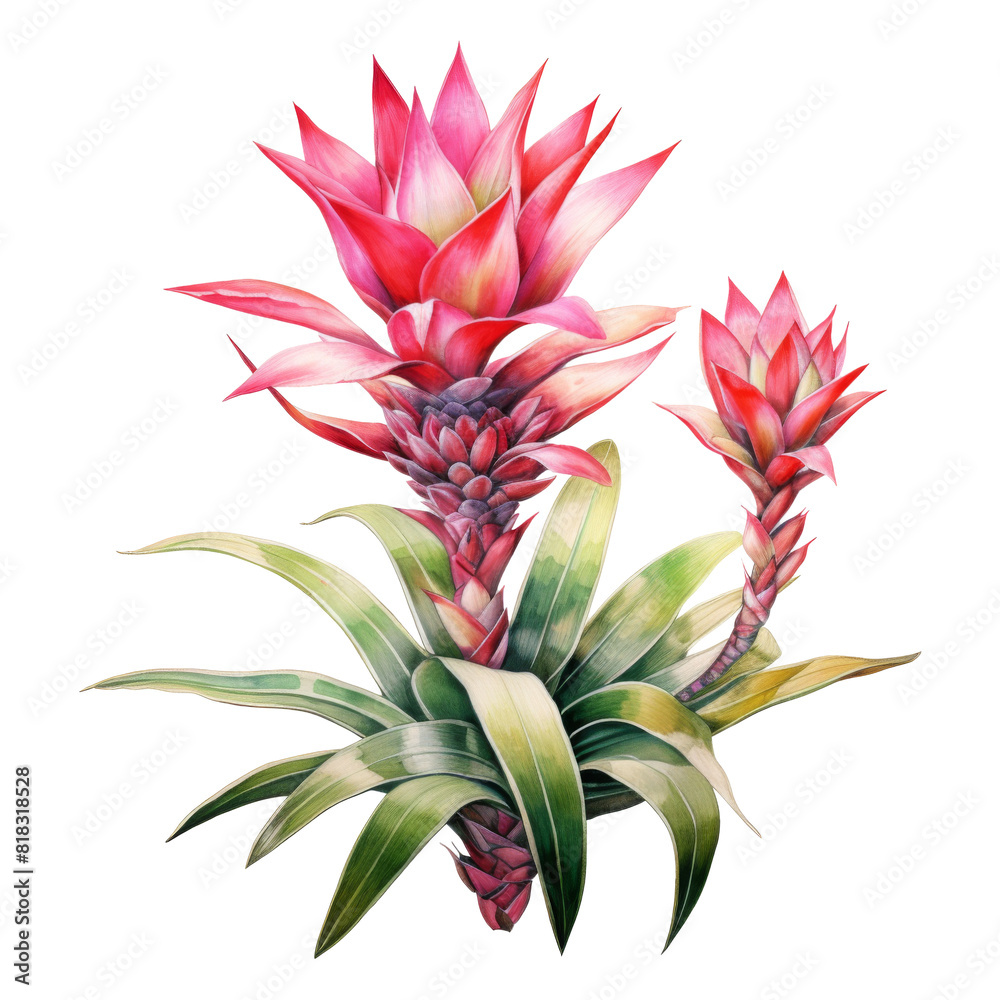 Fototapeta premium Bromeliads, Tropical Flower Illustration. Watercolor Style. AI Generated