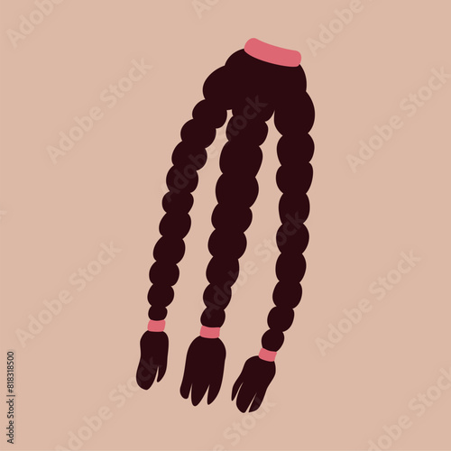 Three cute braids. Trendy hairstyles. Cartoon vector illustration.