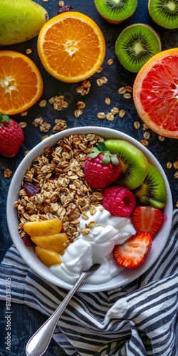 Healthy Breakfast Bowl With Fruits And Yogurt