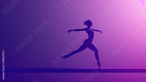 Silhouette of a gymnast performing on the balance beam  with a purple gradient background  showcasing balance and precision