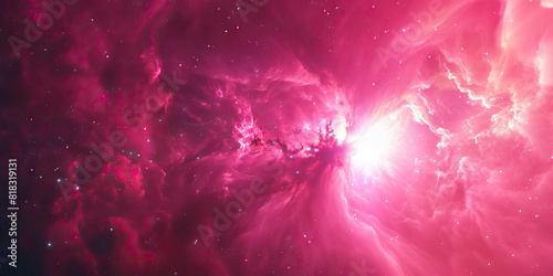 An ethereal pink nebula thrums with vibrancy, its center aglow. photo