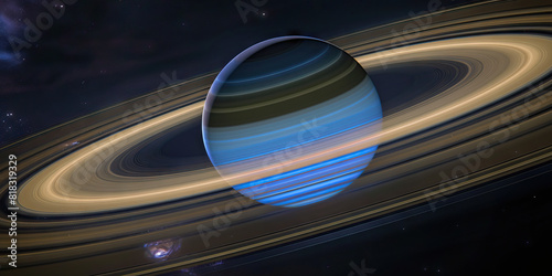 Saturn's rings glow ethereally with a pale blue hue.