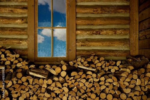 Fotografie Woodpile Inside Log Building