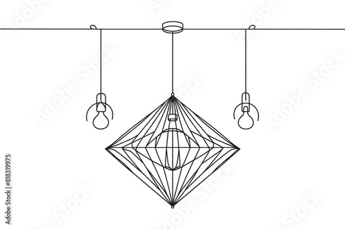 Continuous line lamps and light bulbs. One line drawing of lampshades. Single line drawing of light bulb vector illustration.