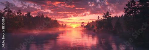 Sunset Aesthetic: Flaming Skies Reflecting over a Serene River Landscape