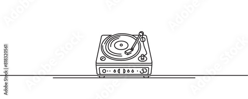 continuous line drawing of retro classic portable music vinyl player. vector illustration, graphics