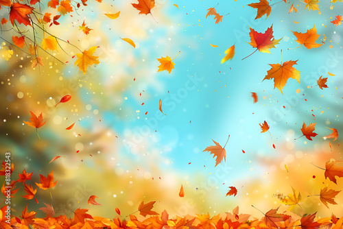 Beautiful autumn landscape with. Colorful foliage in the park. Falling leaves natural background