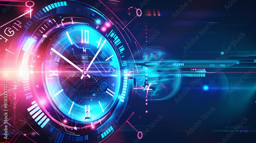Futuristic time concept with glowing digital elements Futuristic time concept with glowing digital elements