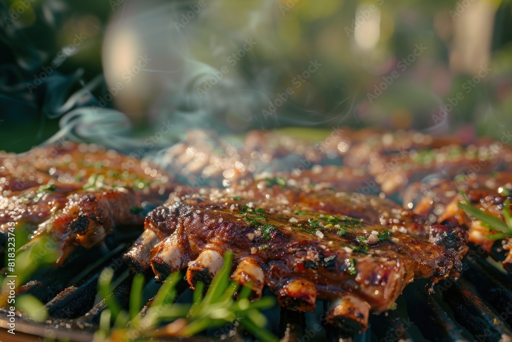Barbecue that is being grilled and almost done. Barbecue that is being grilled and almost done.