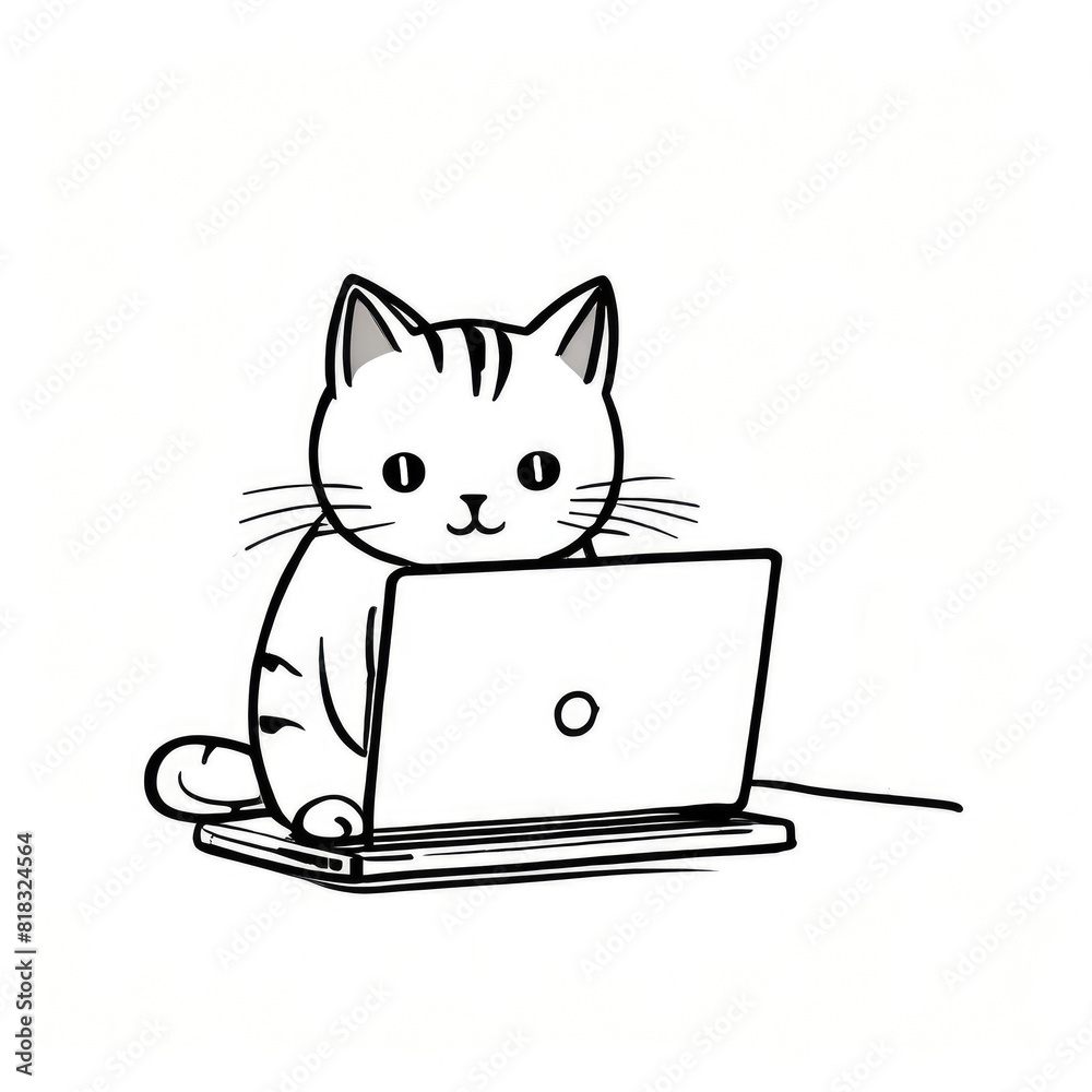 Funny cat working on laptop illustration. Funny cat working on laptop illustration.
