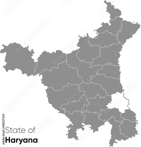 Haryana vector map with grey fill color on white background. Location map with district border line and Delhi in white stroke, a state in North India vector edit illustration Former part of Punjab