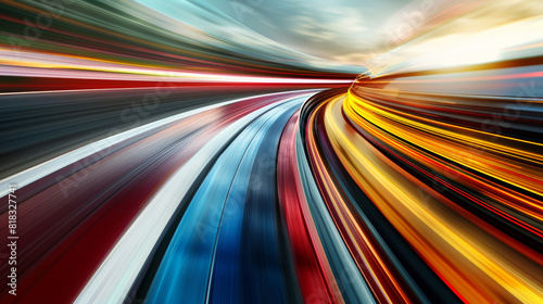 Stylized spiral racetrack with blurred lines and intense colors depicting car racing speed and motion.