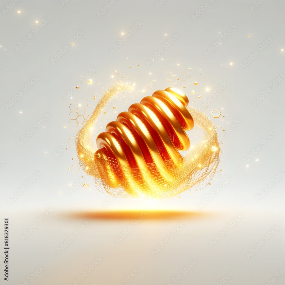 Honig Löffel Muster als schwebende 3D Struktur gold glänzend umgeben von kleinen funkelnden Lichtern vor hellem Hintergrund Vorlage und Design für natürliche Werbung Business Produkte, Bienen gelb Honig Löffel Muster als schwebende 3D Struktur gold glänzend umgeben von kleinen funkelnden Lichtern vor hellem Hintergrund Vorlage und Design für natürliche Werbung Business Produkte, Bienen gelb