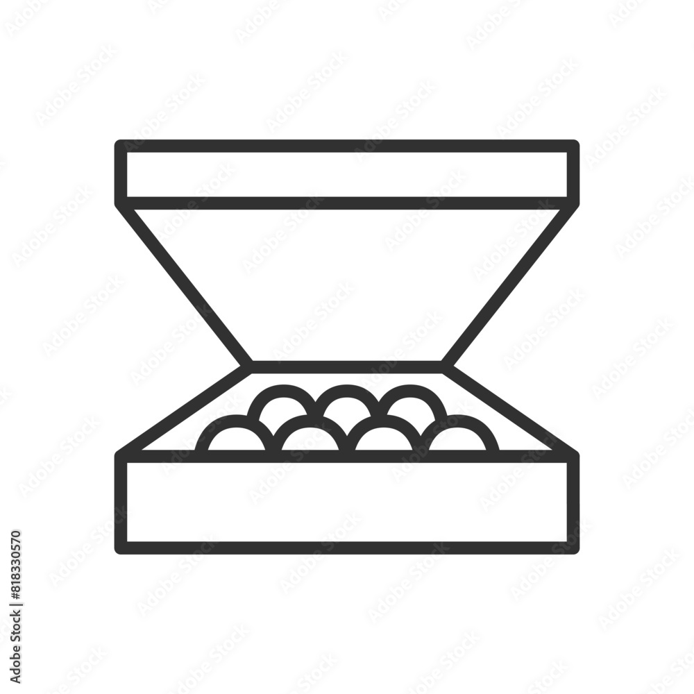 Open box of chocolates, linear icon. Line with editable stroke Open box of chocolates, linear icon. Line with editable stroke