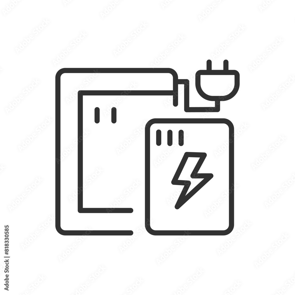Charging station for camera battery, linear icon. Line with editable stroke