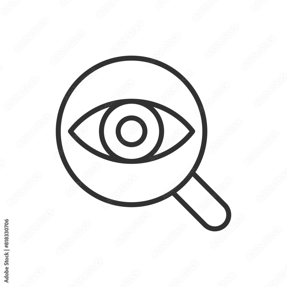 Magnifying glass and eye, linear icon. Line with editable stroke Magnifying glass and eye, linear icon. Line with editable stroke